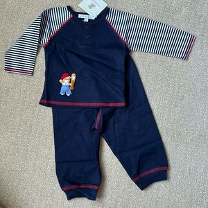 NWT Victoria Kids Crocheted Baseball Bear Pima Cotton Layette Set Size 3-6 M